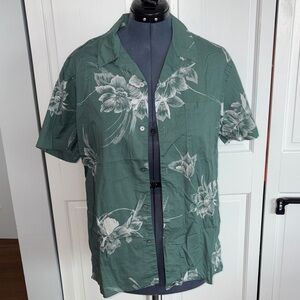 Express Green and White Floral Button Down Shirt